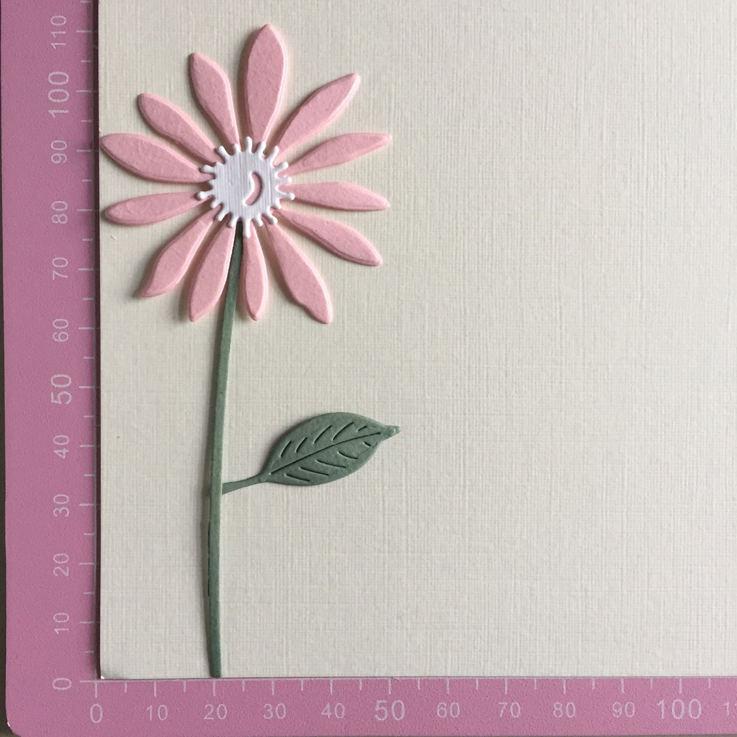 8 Pink & White STEMMED FLOWER Die Cut Card Making Toppers