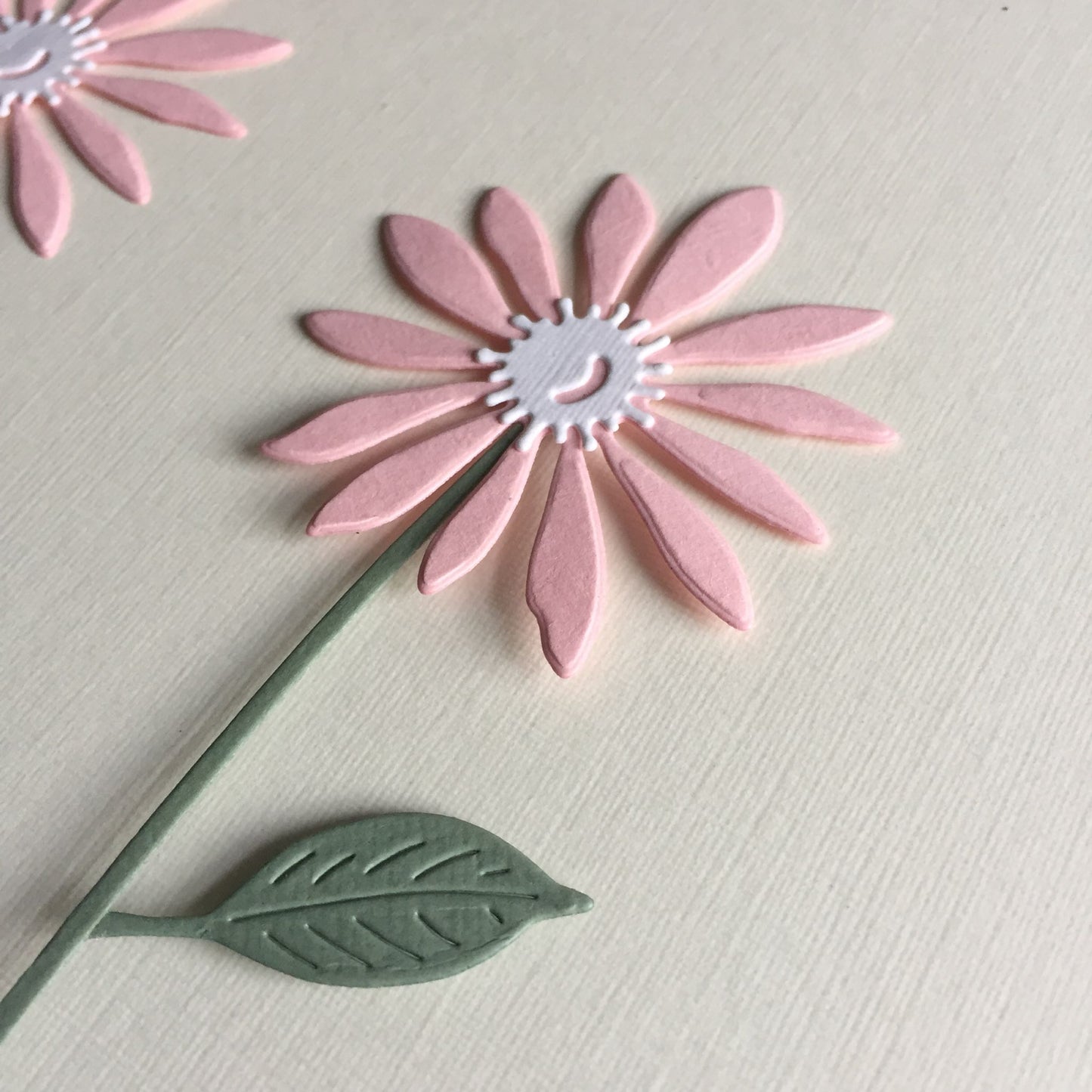 8 Pink & White STEMMED FLOWER Die Cut Card Making Toppers