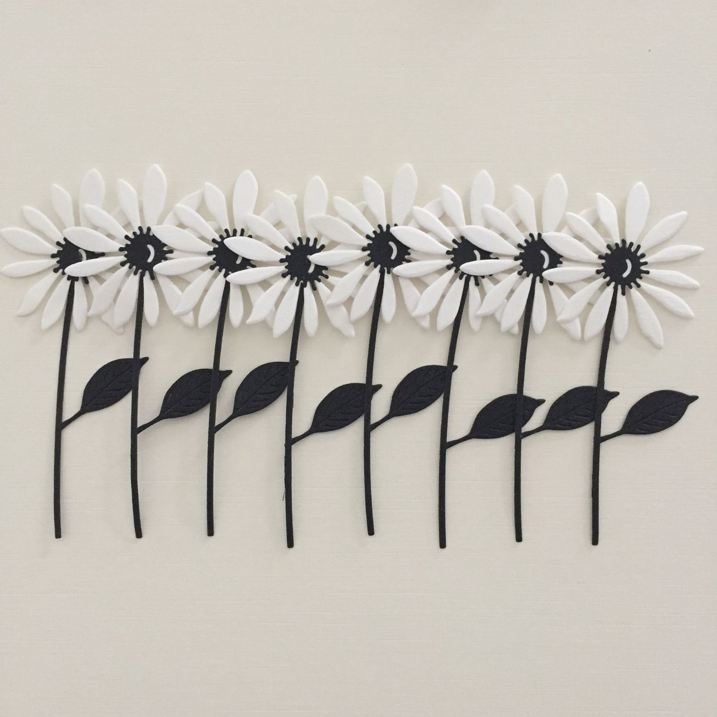 8 Black & White STEMMED FLOWER Die Cut Card Making Toppers