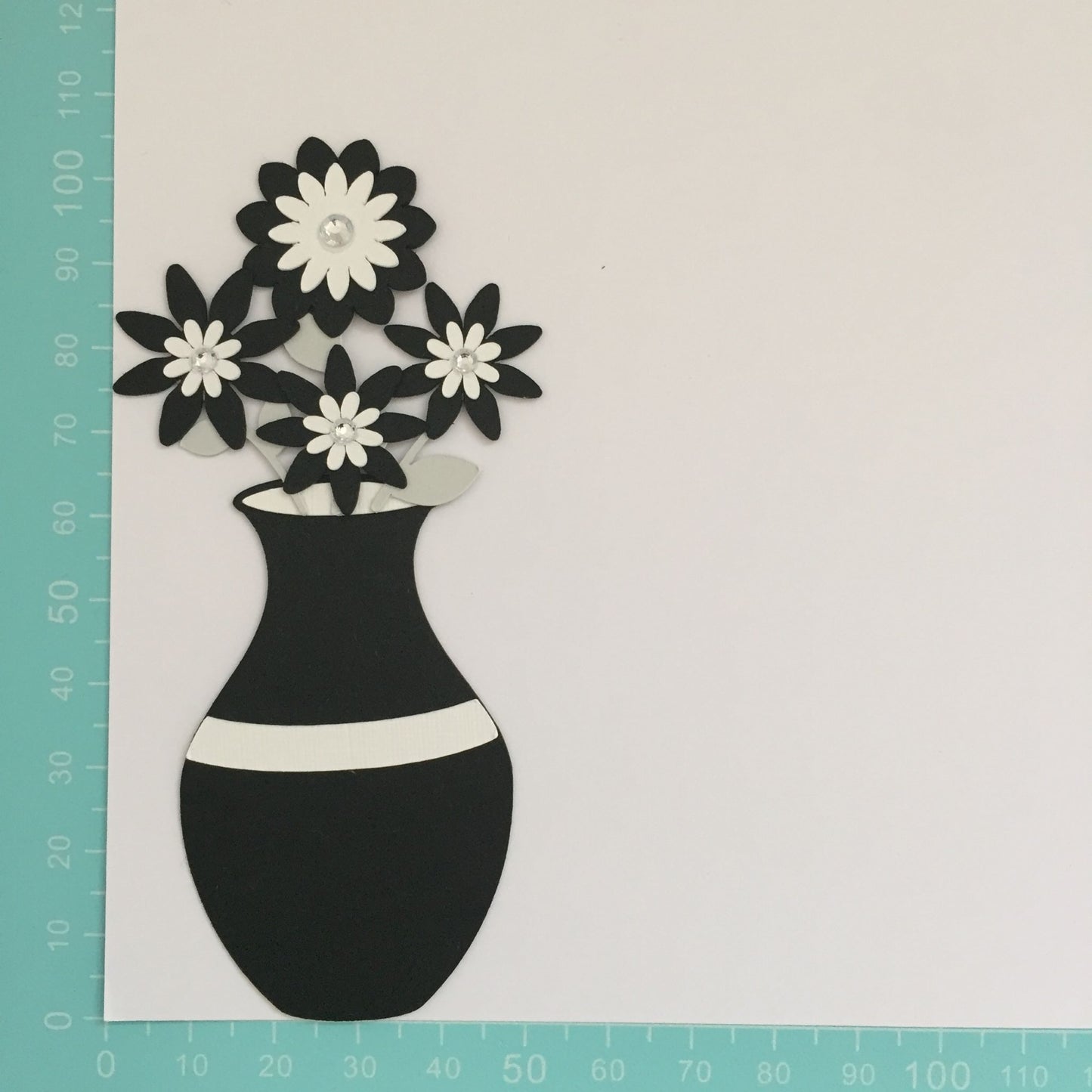 3 Black & White VASE WITH FLOWERS Die Cut Card Making Toppers
