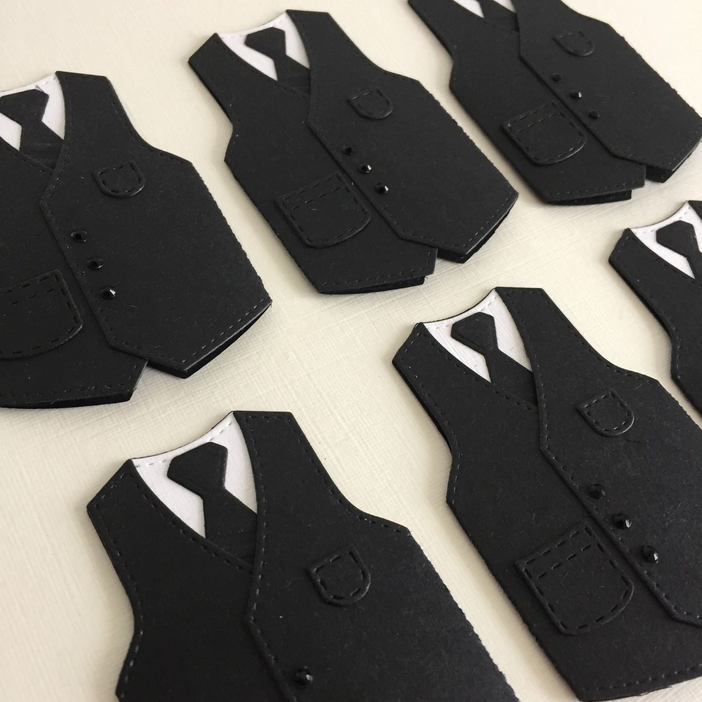 6 Black WAISTCOAT & TIE Die Cut Card making Toppers
