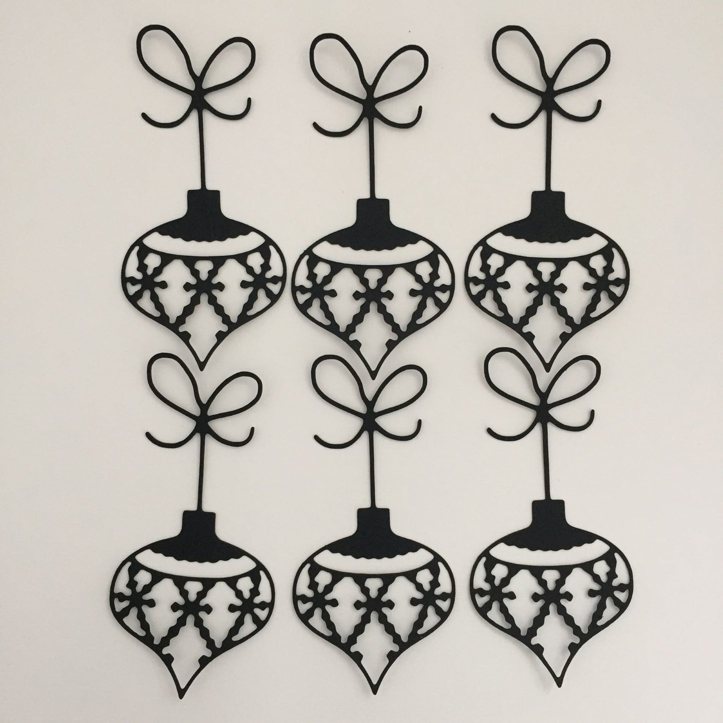 12 Black & White TEARDROP BAUBLE Christmas Card Making Die Cuts