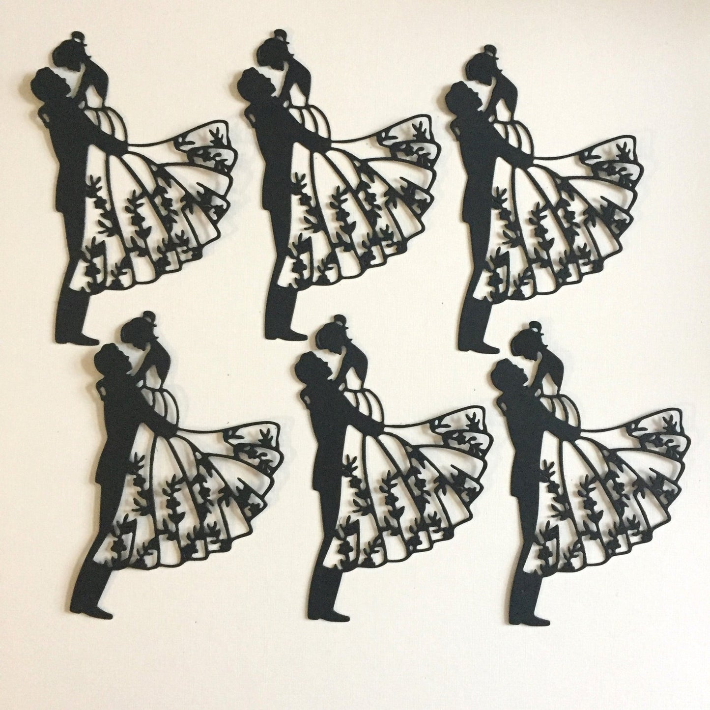 6 Black Groom lifting bride intricate silhouette die cuts