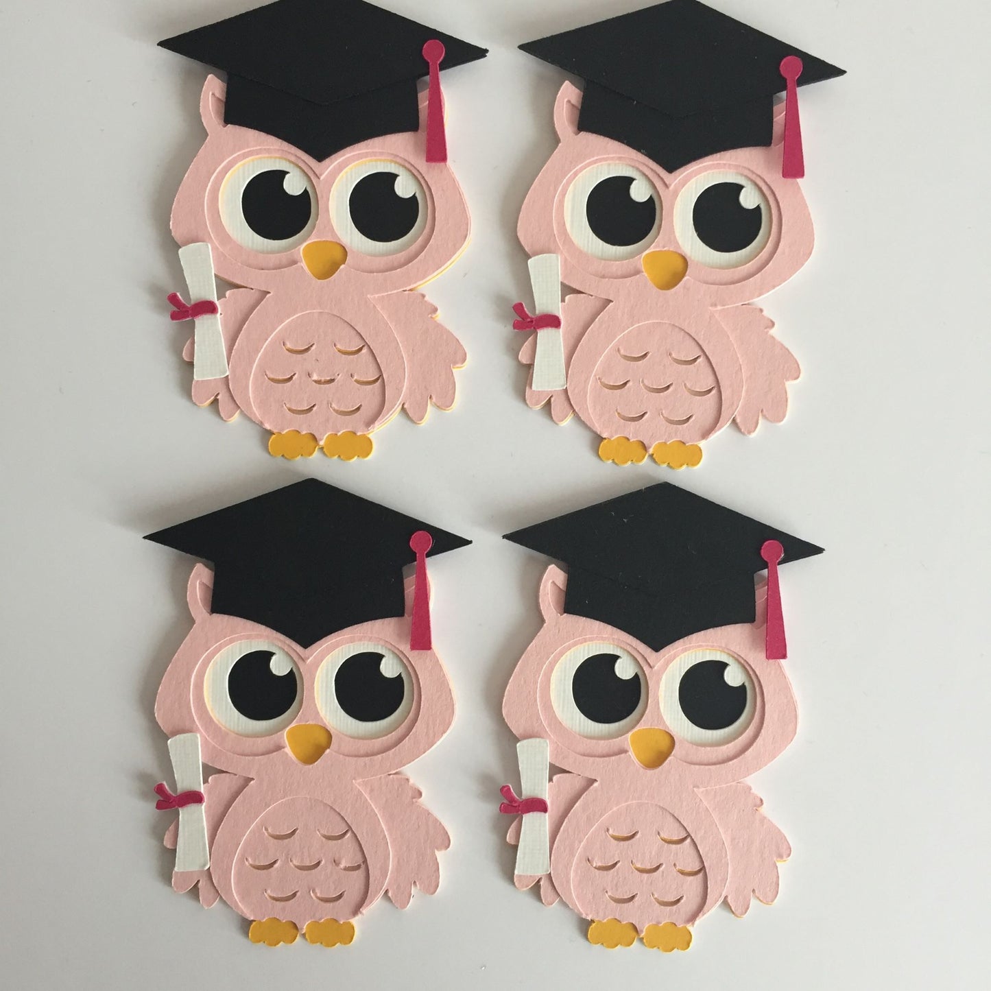 4 Pink GRADUATION OWL Die Cut Card Making Toppers