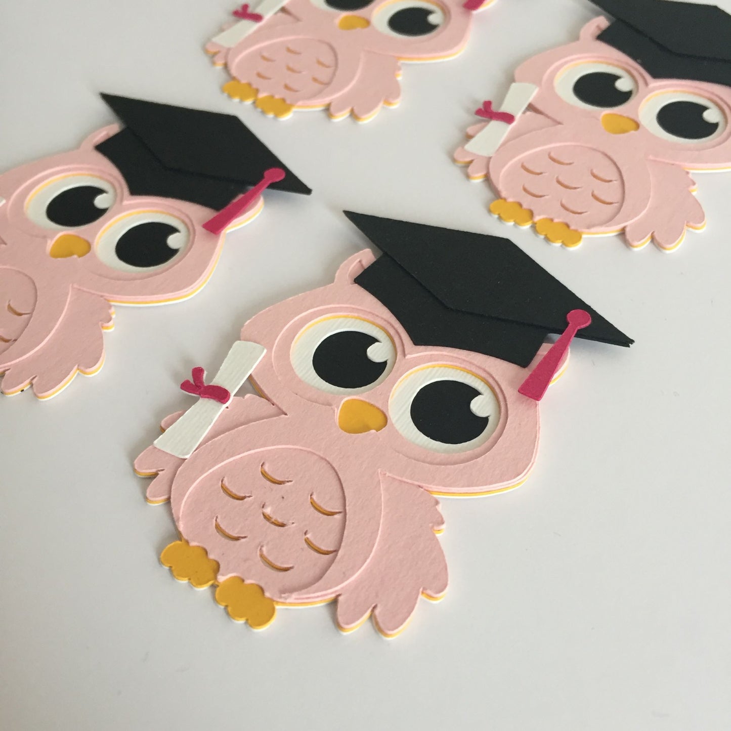 4 Pink GRADUATION OWL Die Cut Card Making Toppers