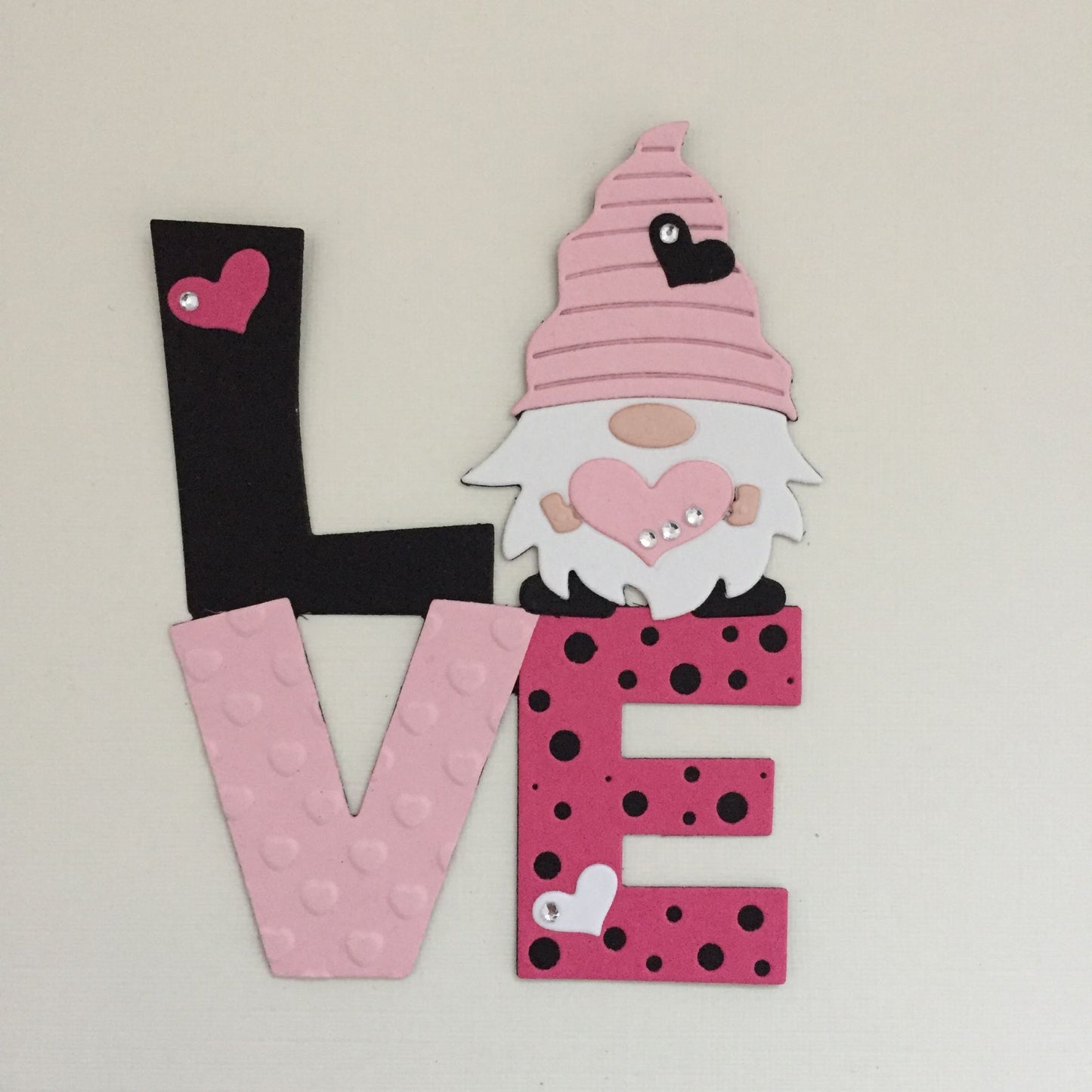 3 Pink LOVE GNOME Valentine Die Cut Card Making Toppers
