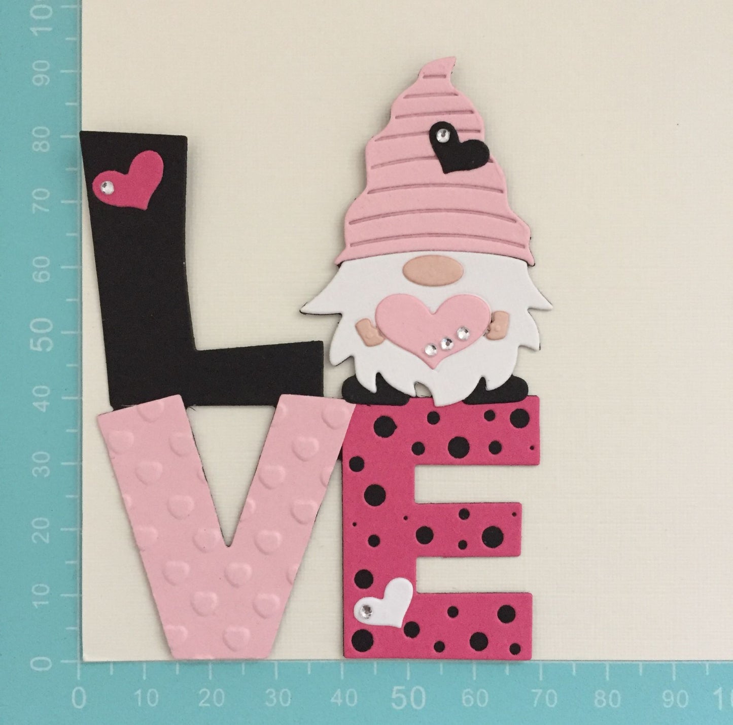 3 Pink LOVE GNOME Valentine Die Cut Card Making Toppers