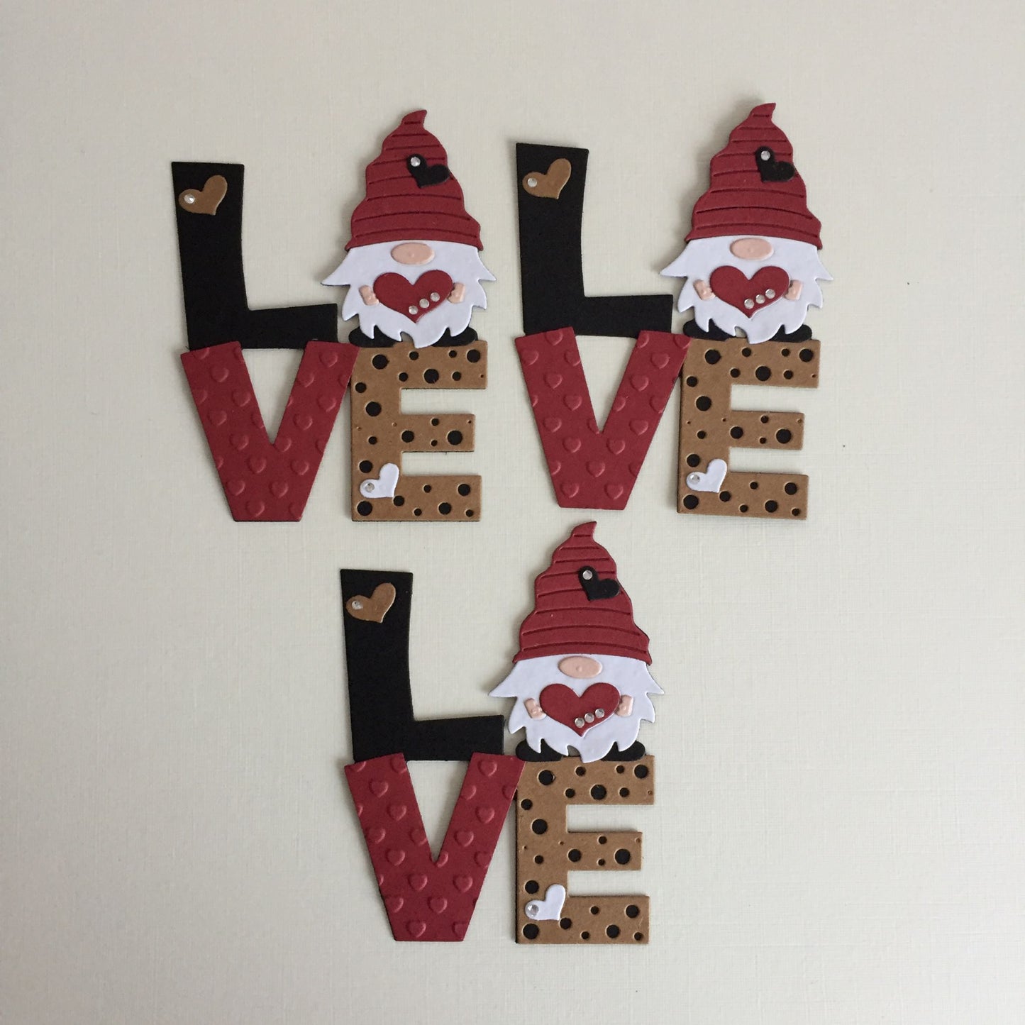 3 Red LOVE GNOME Valentine Die Cut Card Making Toppers