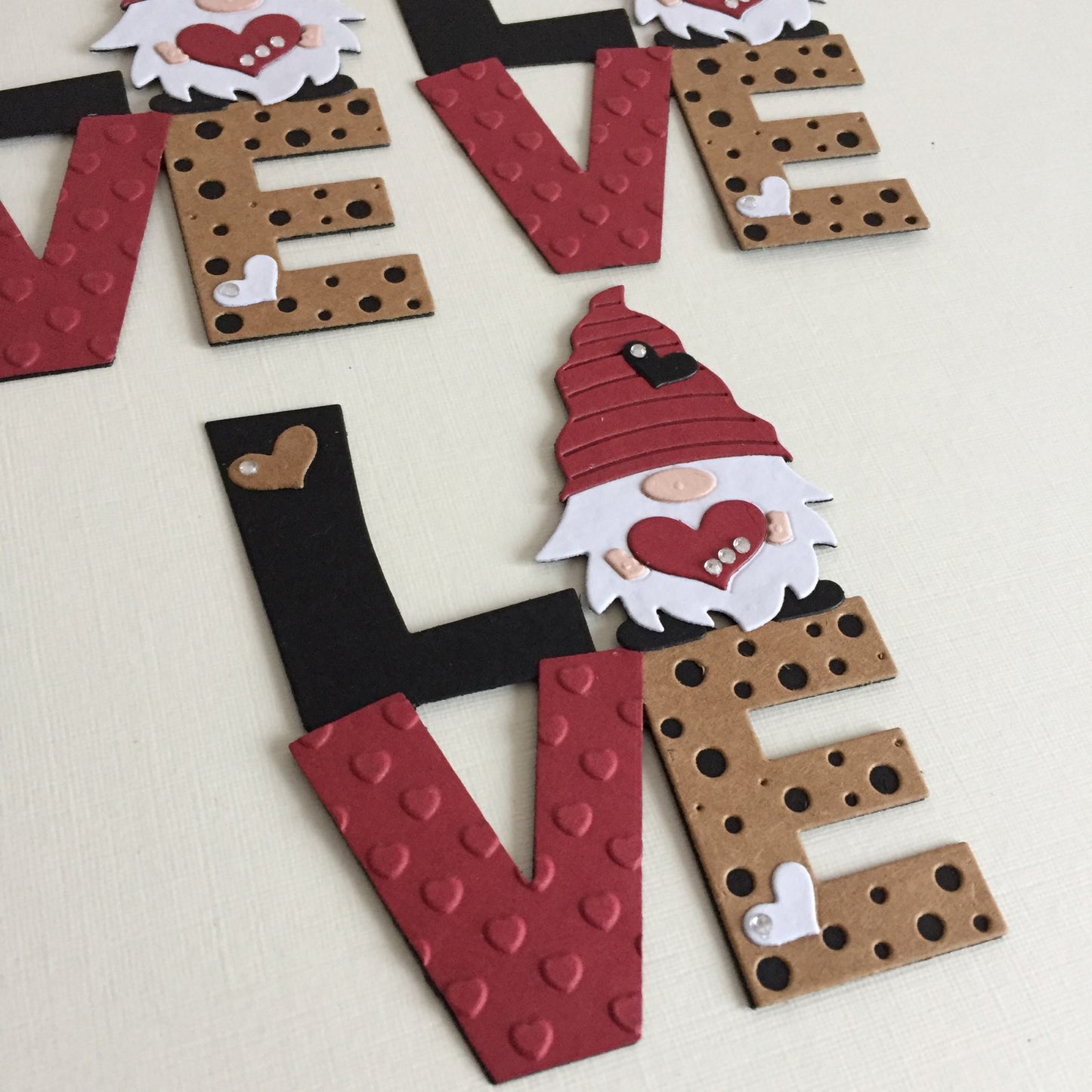 3 Red LOVE GNOME Valentine Die Cut Card Making Toppers
