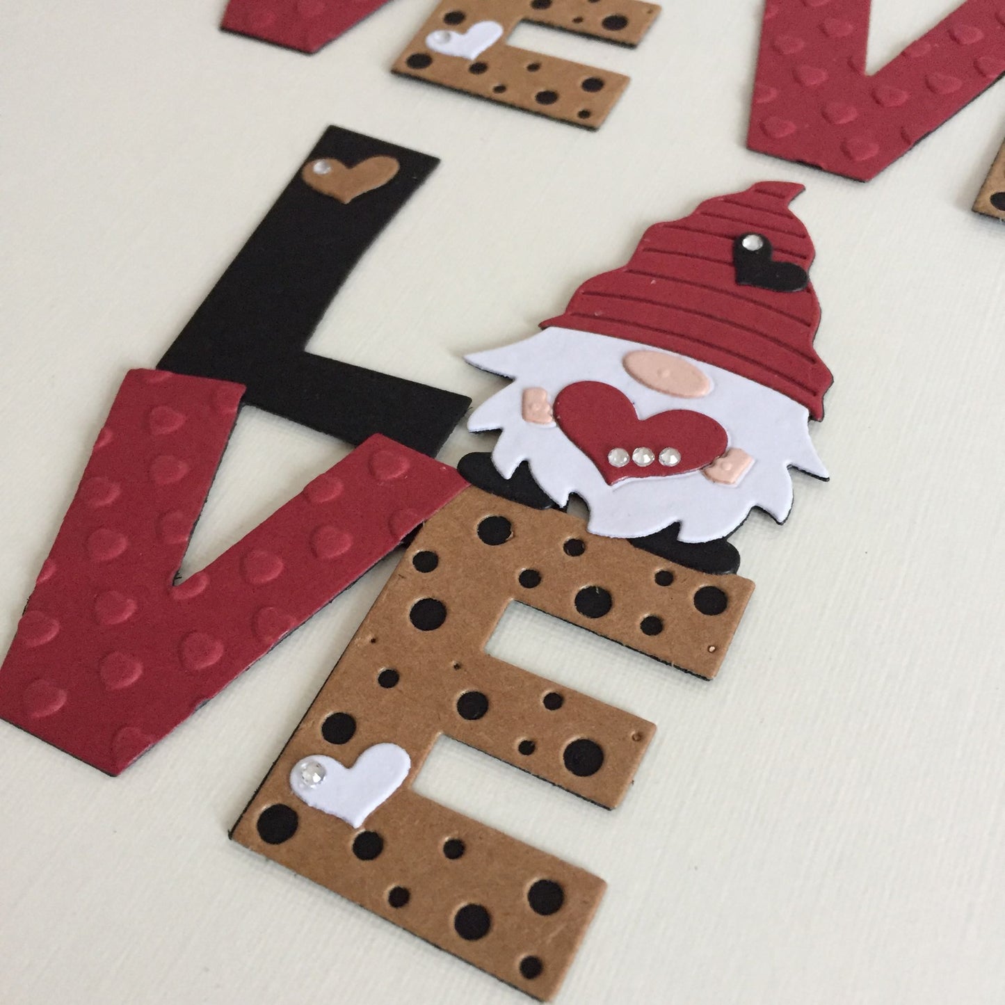 3 Red LOVE GNOME Valentine Die Cut Card Making Toppers
