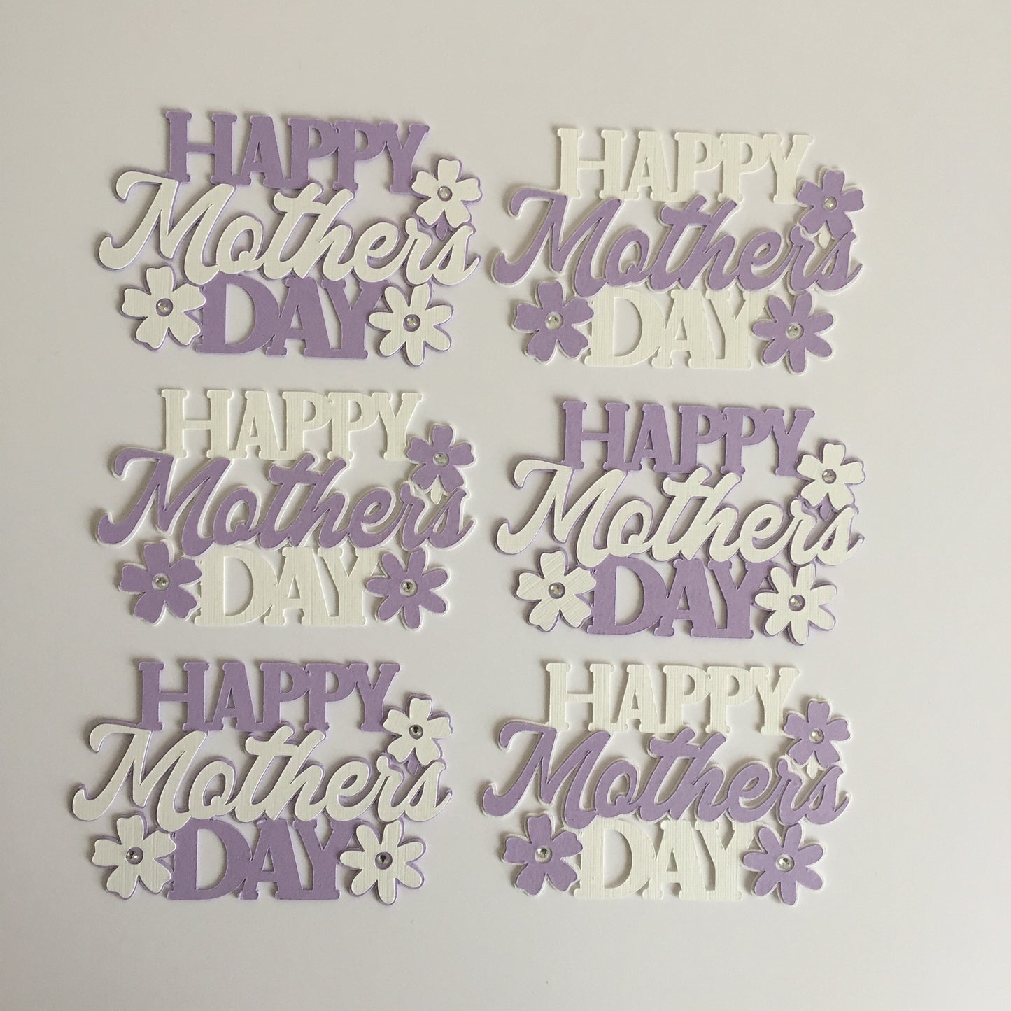 6 Floral Lilac & White HAPPY MOTHER'S DAY Sentiment Die Cut Toppers