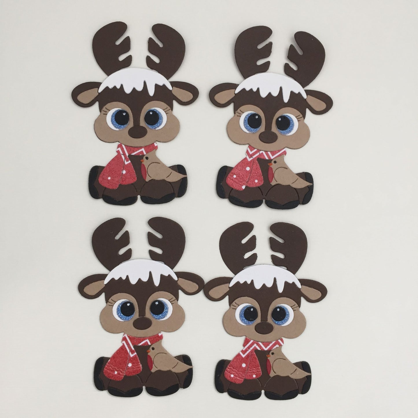 4 REINDEER & ROBIN Christmas Die Cut Card Making Toppers