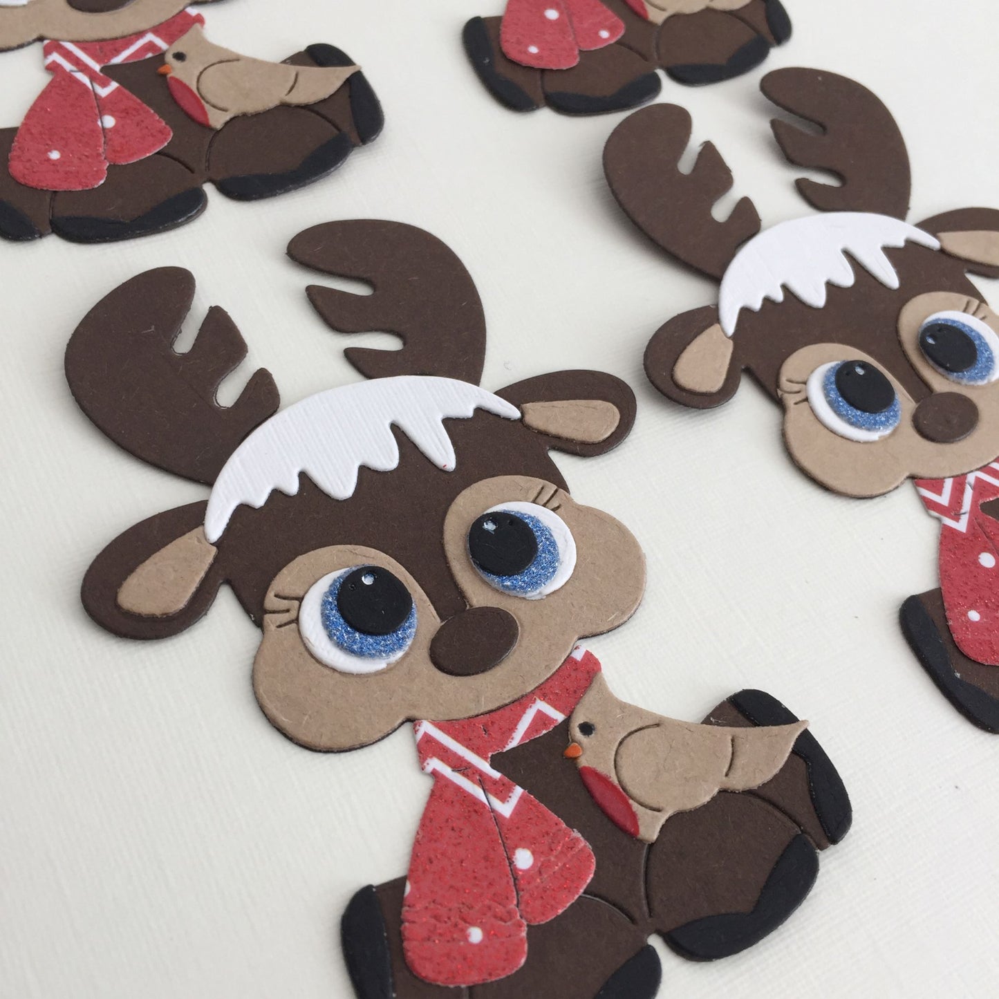 4 REINDEER & ROBIN Christmas Die Cut Card Making Toppers