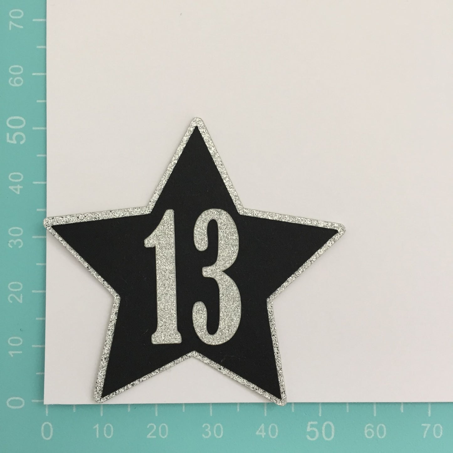6 Black & Silver NUMBERED STAR Die Cut Card Making Toppers 50, 60, 65, 70, 75, 80