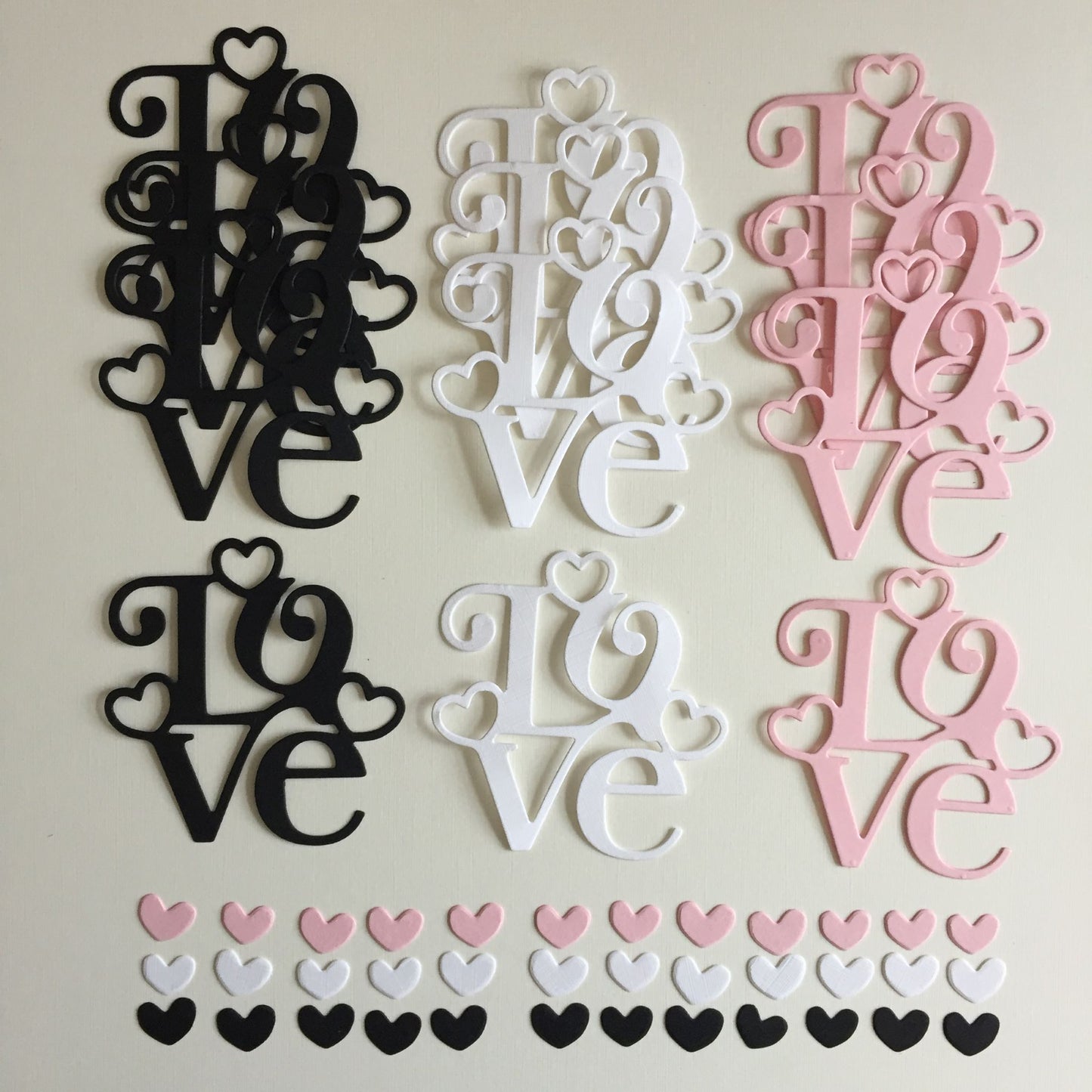 12 LOVE & HEARTS Pink, Black, White Card Making Die Cuts