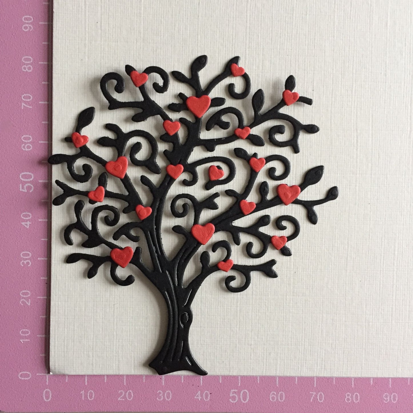 4 TREE SILHOUETTE With RED Hearts Valentine Die Cut Card Making Toppers