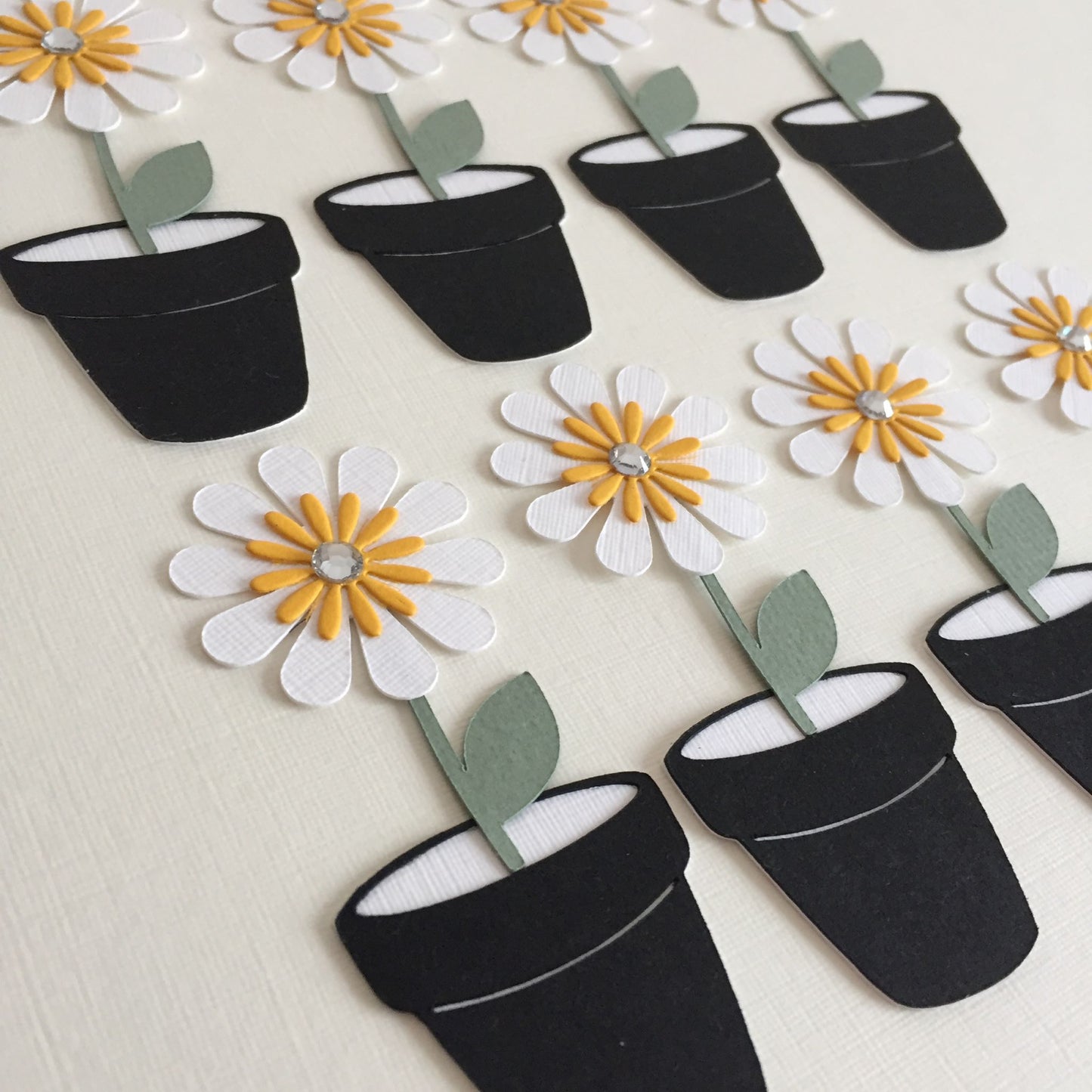 8 White POTTED FLOWER Die Cut Card Making Toppers