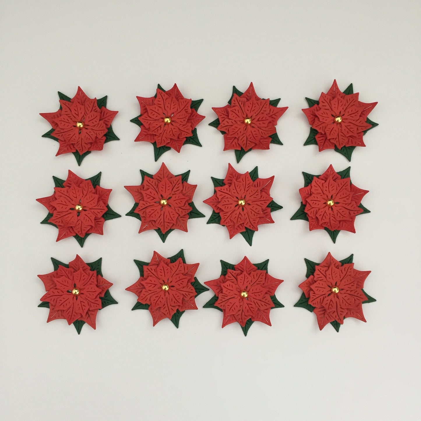 12 Red POINSETTIA Christmas Die Cut Card Making Toppers