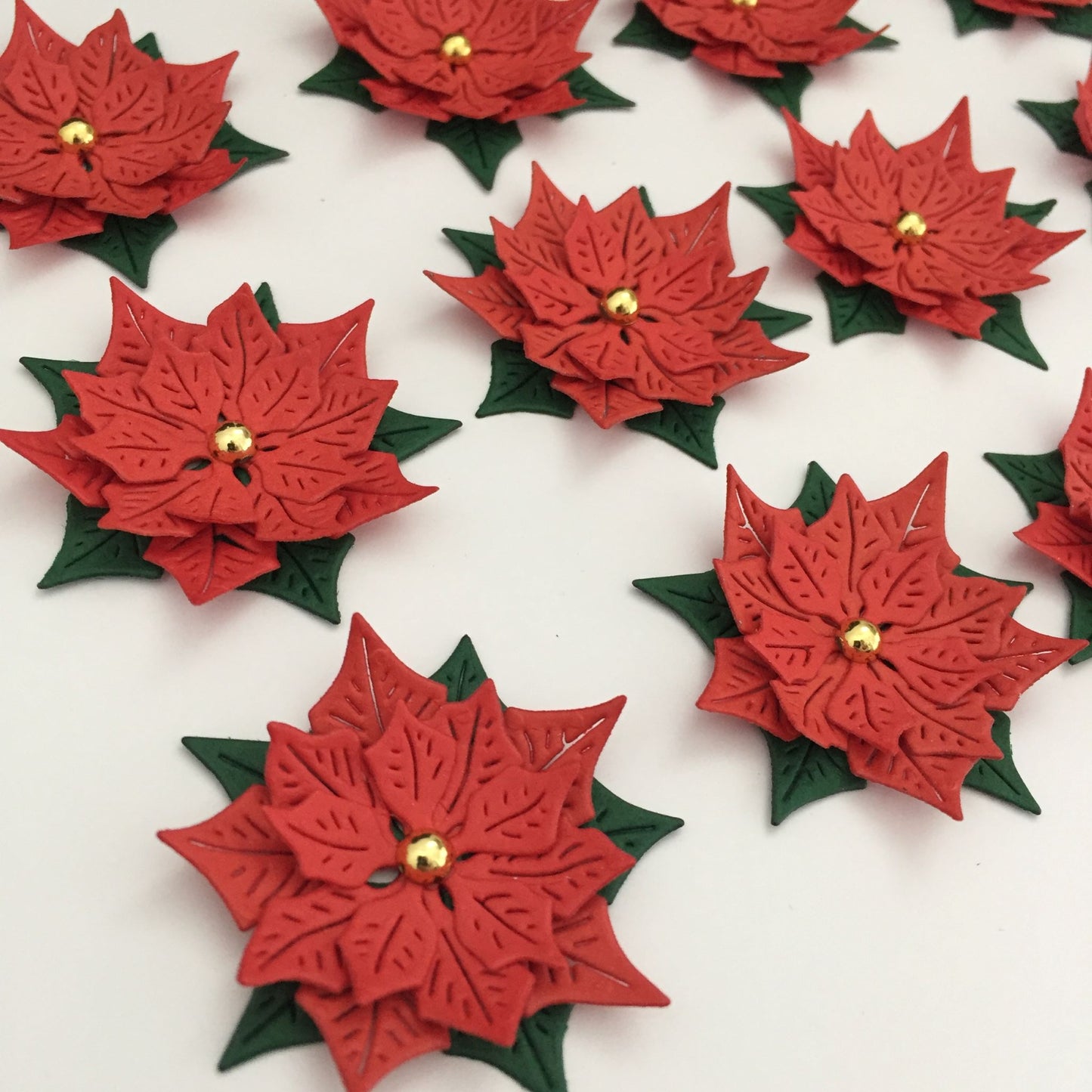 12 Red POINSETTIA Christmas Die Cut Card Making Toppers
