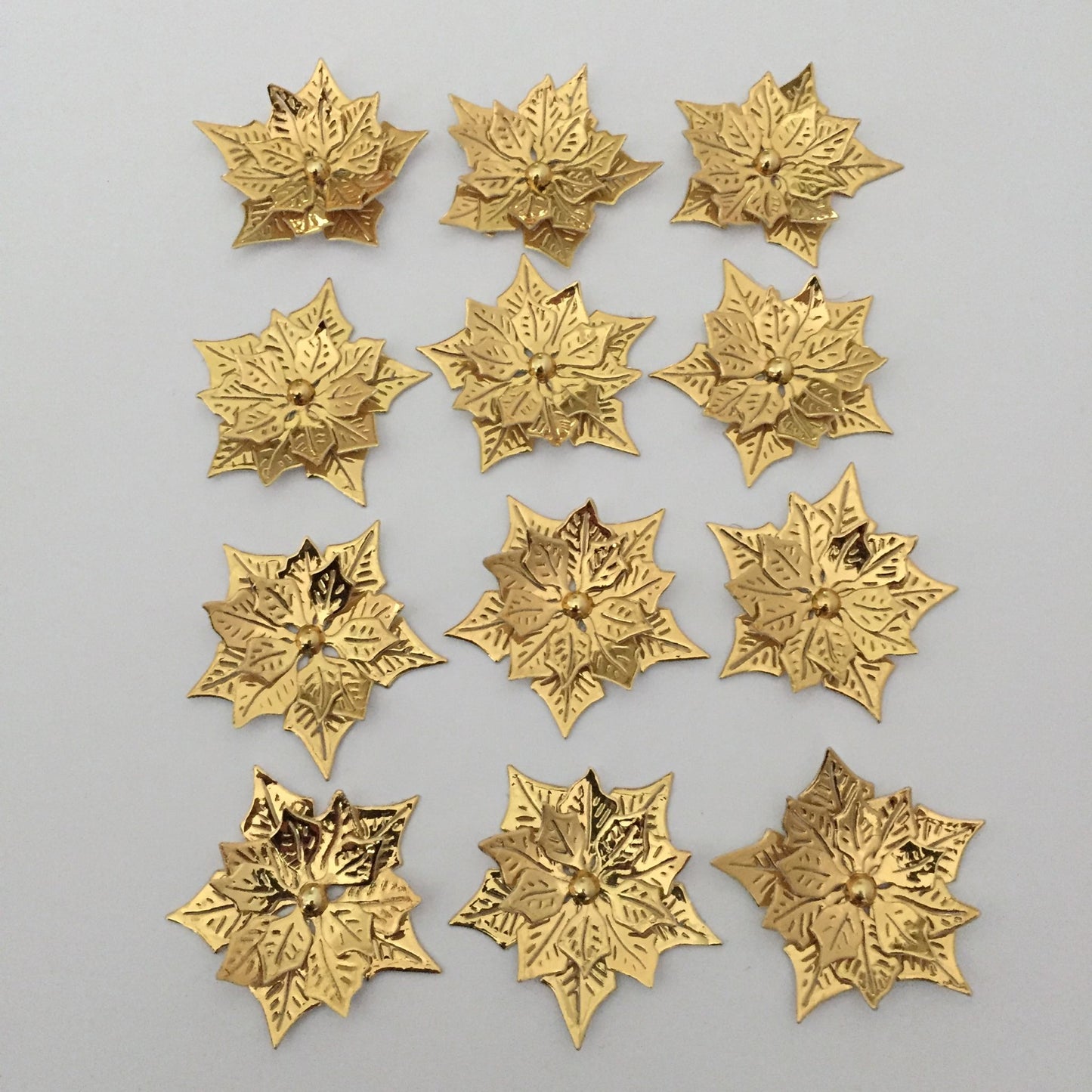 12 Gold POINSETTIA Die Cut Christmas Card Making Toppers