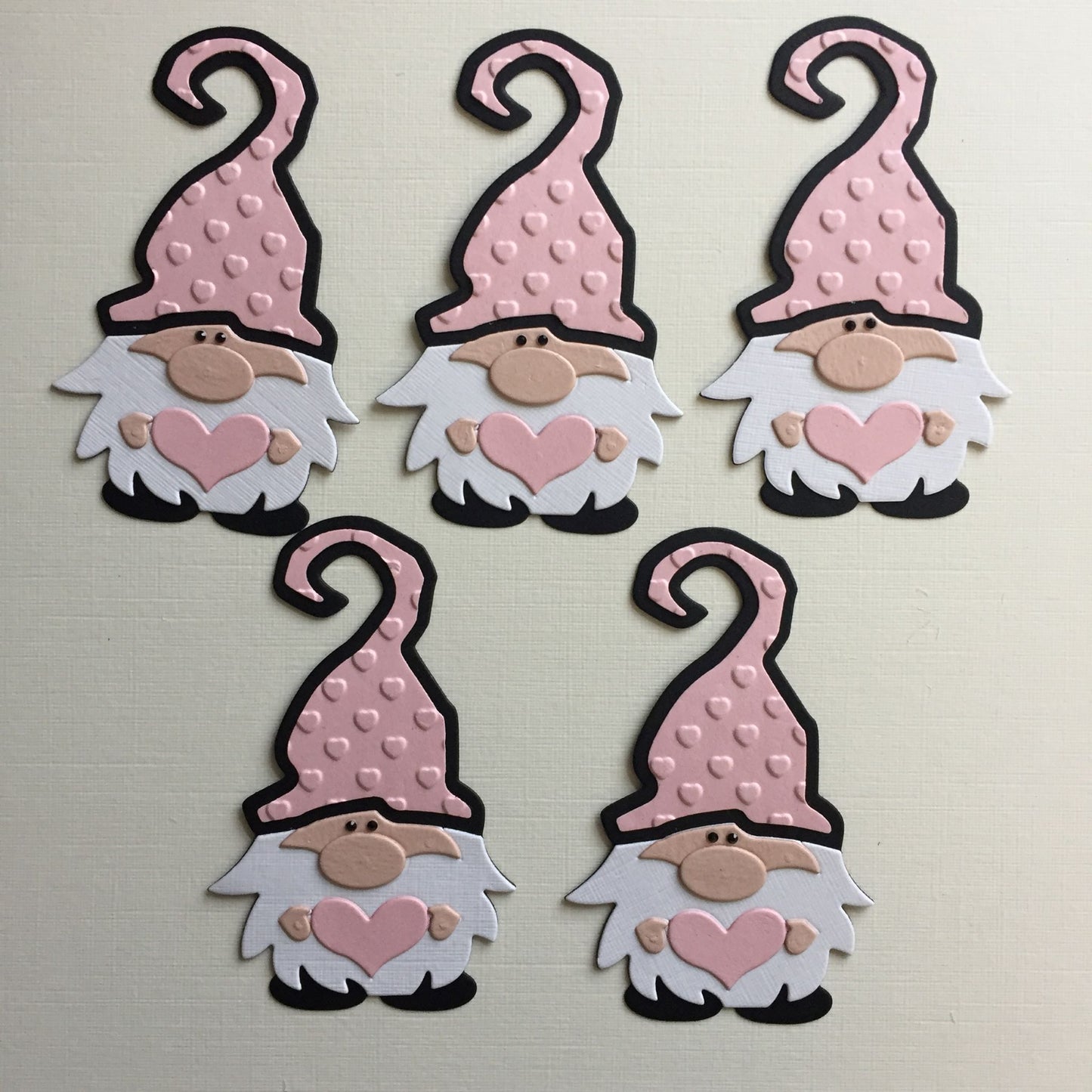 5 VALENTINE GNOME/GONK Pink, Black, White Die Cut Card Making Toppers