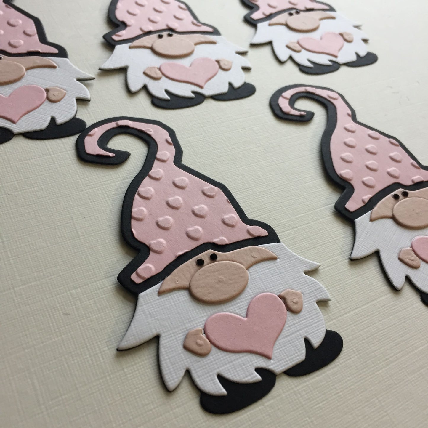 5 VALENTINE GNOME/GONK Pink, Black, White Die Cut Card Making Toppers