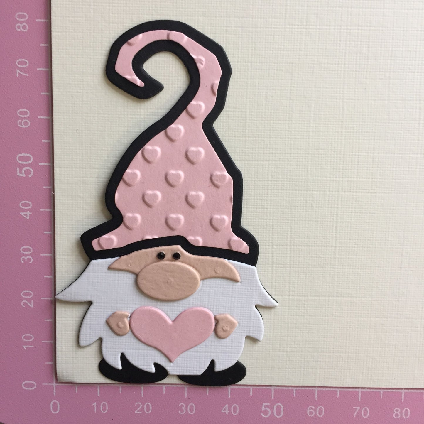 5 VALENTINE GNOME/GONK Pink, Black, White Die Cut Card Making Toppers