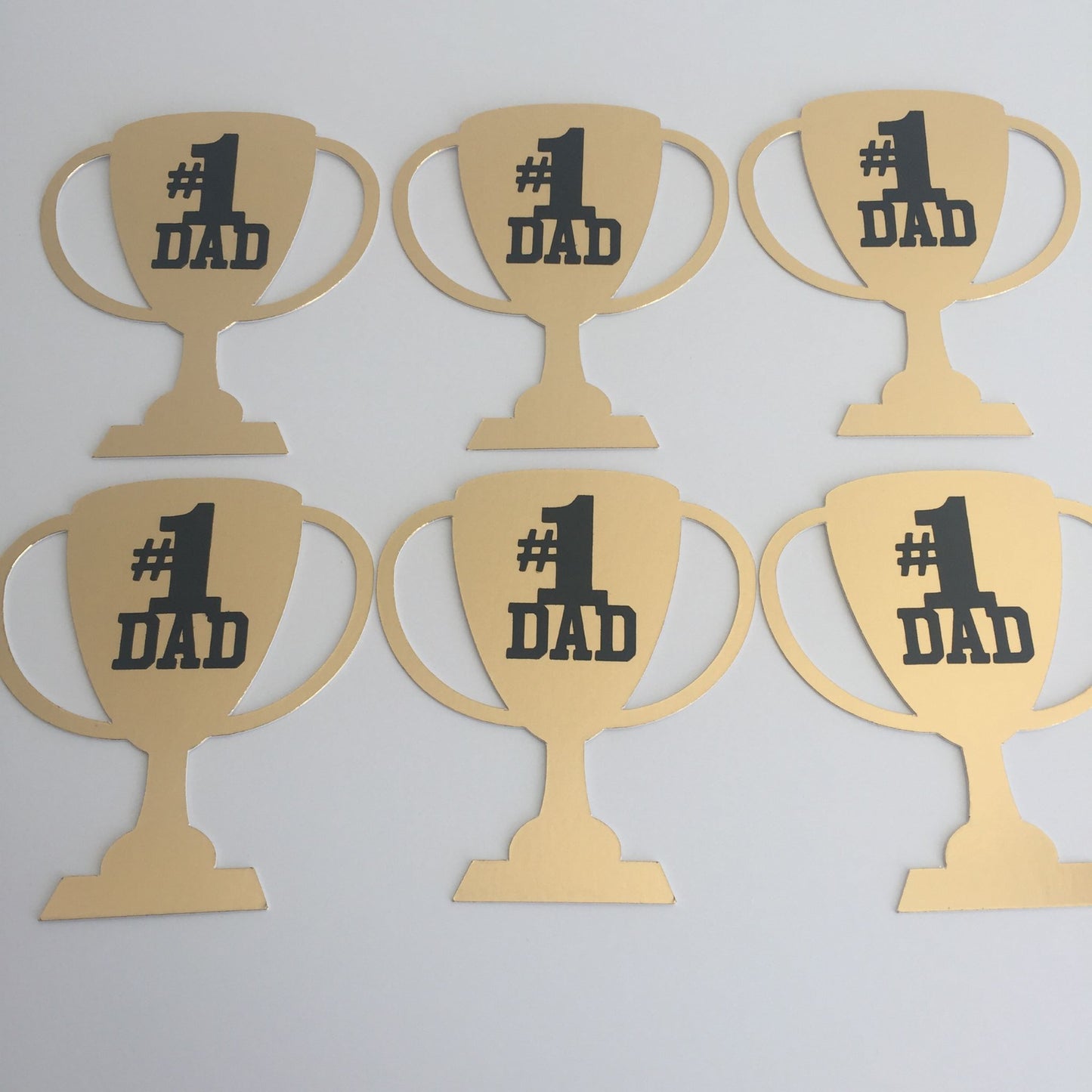 6 Gold #1 DAD TROPHY Die Cut Card Making Toppers - Large