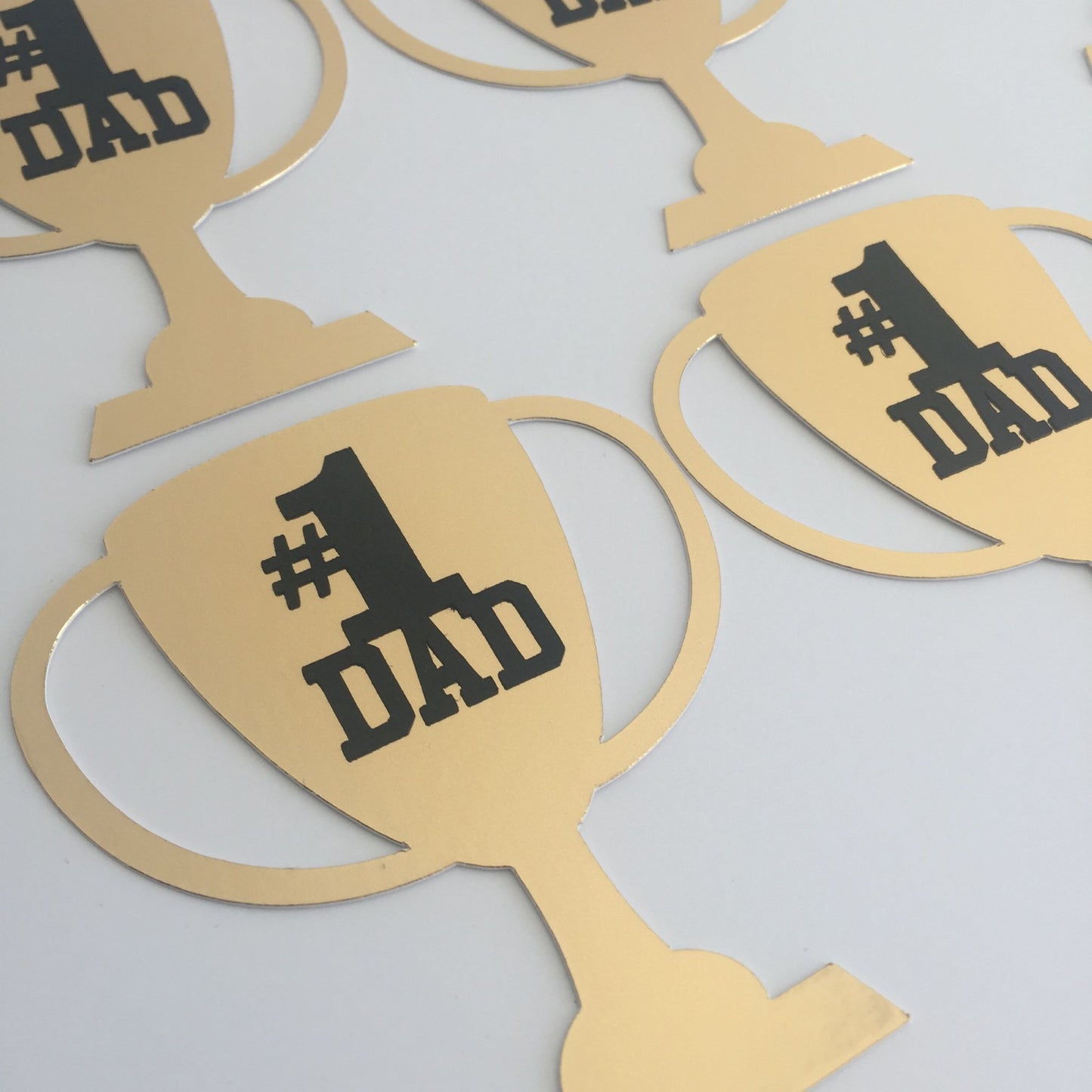 6 Gold #1 DAD TROPHY Die Cut Card Making Toppers - Large