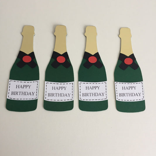 4 Green HAPPY BIRTHDAY CHAMPAGNE BOTTLE Die Cut Cardmaking Toppers