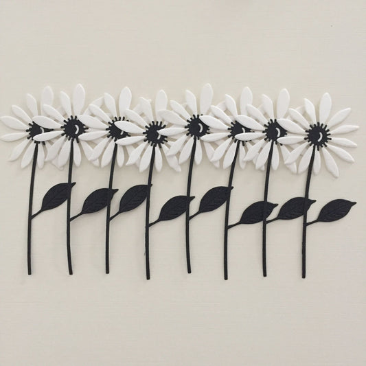 8 Black & White STEMMED FLOWER Die Cut Card Making Toppers