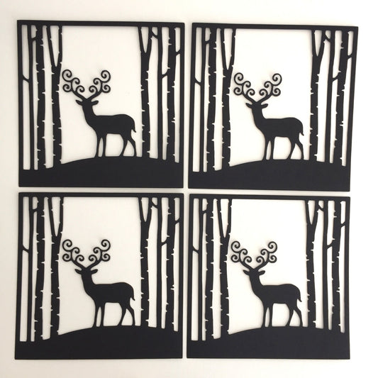 4 REINDEER IN WOODS Black Silhouette Christmas Card Making Die Cuts