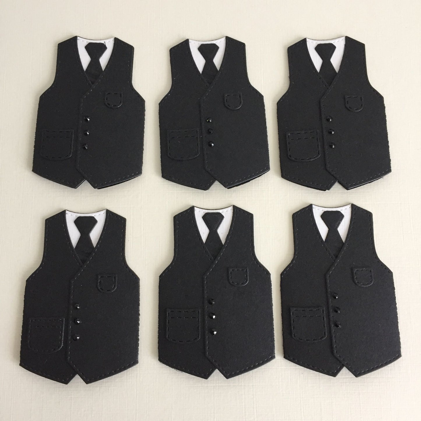 6 Black WAISTCOAT & TIE Die Cut Card making Toppers
