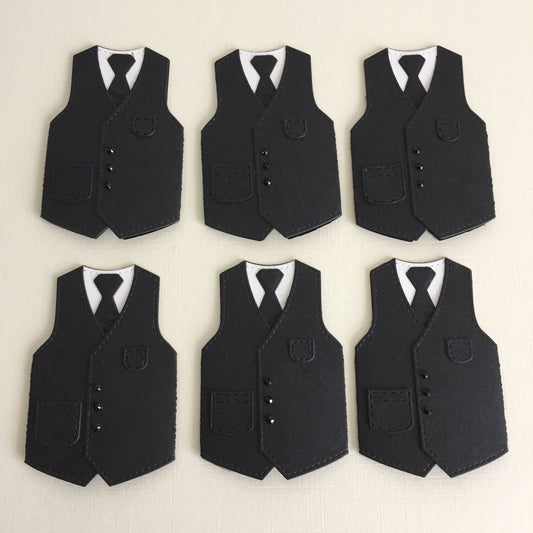 6 Black WAISTCOAT & TIE Die Cut Card making Toppers