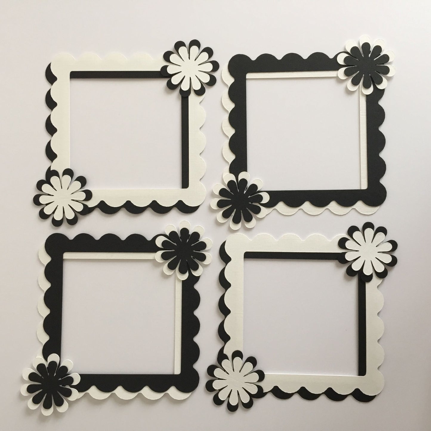 4 Black & White FLORAL FRAME Die Cut Card Making Toppers