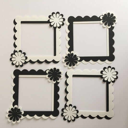 4 Black & White FLORAL FRAME Die Cut Card Making Toppers