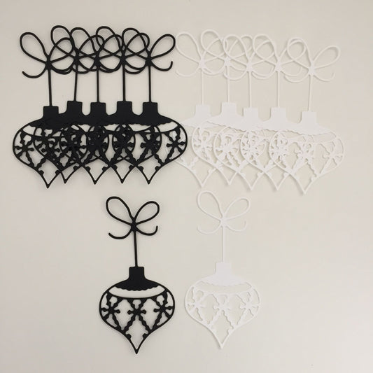 12 Black & White TEARDROP BAUBLE Christmas Card Making Die Cuts
