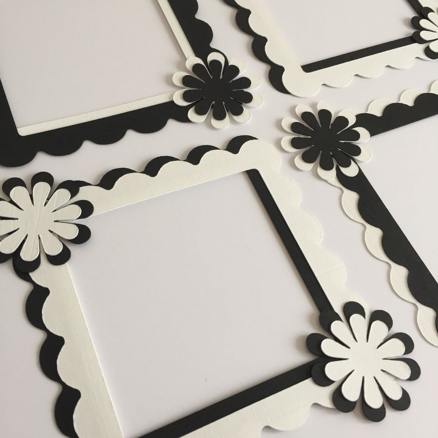4 Black & White FLORAL FRAME Die Cut Card Making Toppers