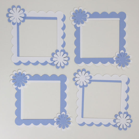 4 Blue & White FLORAL FRAME Die Cut Card Making Toppers