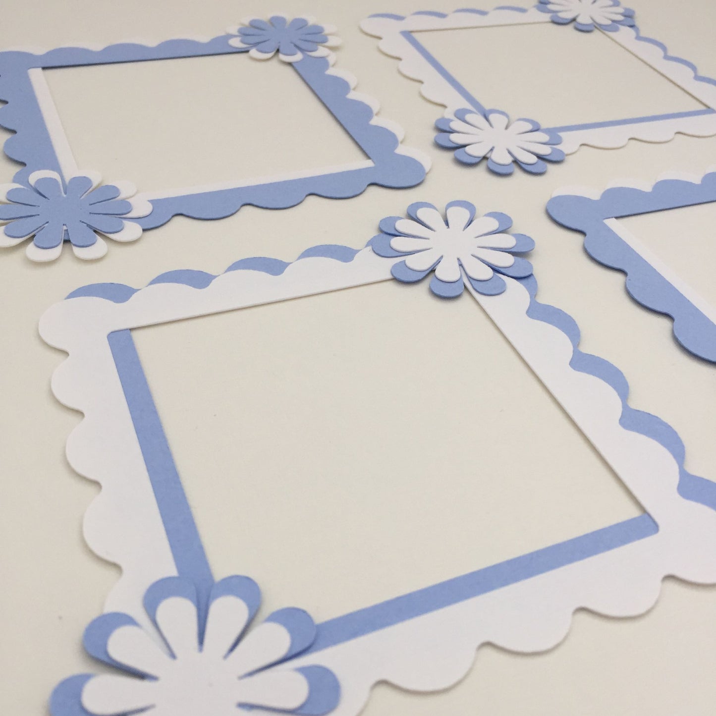 4 Blue & White FLORAL FRAME Die Cut Card Making Toppers