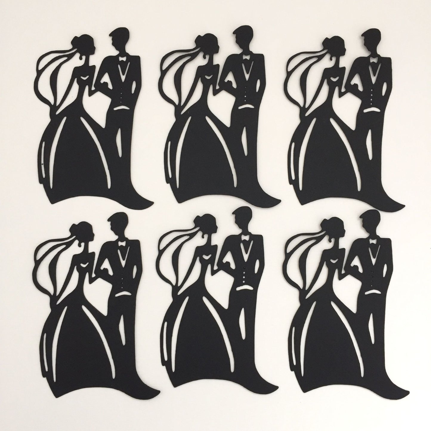 6 Black BRIDE & GROOM SILHOUETTE Die Cuts - Wedding Card Making Toppers (A)