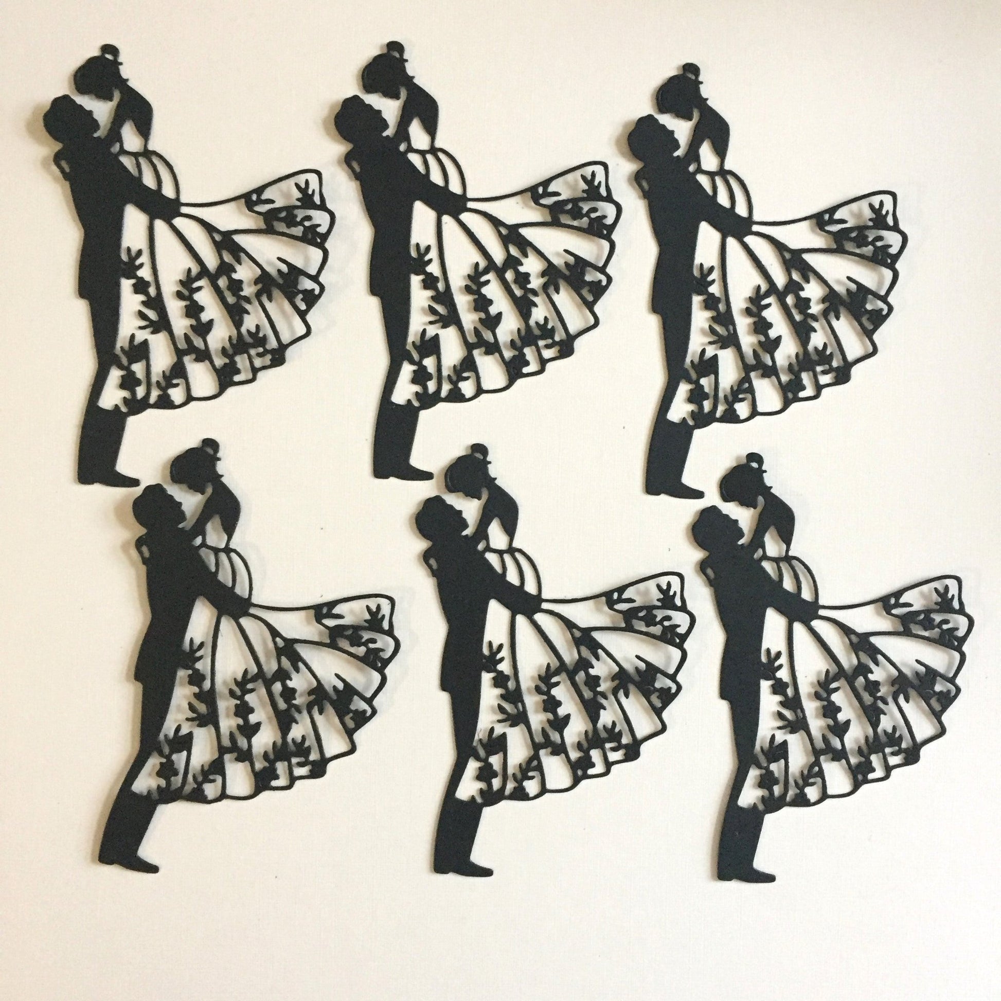6 Black Groom lifting bride intricate silhouette die cuts