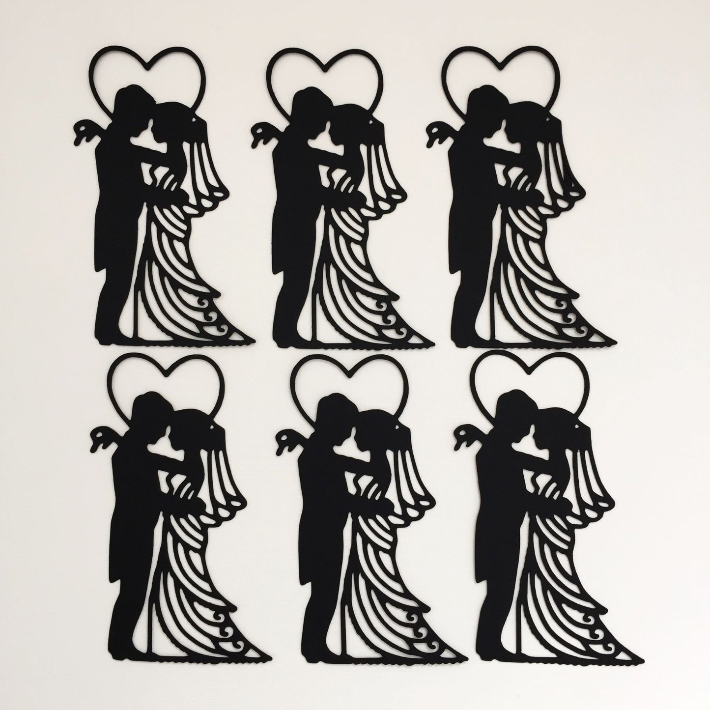 6 Black BRIDE & GROOM SILHOUETTE Die Cuts - Wedding Card Making Toppers (C)