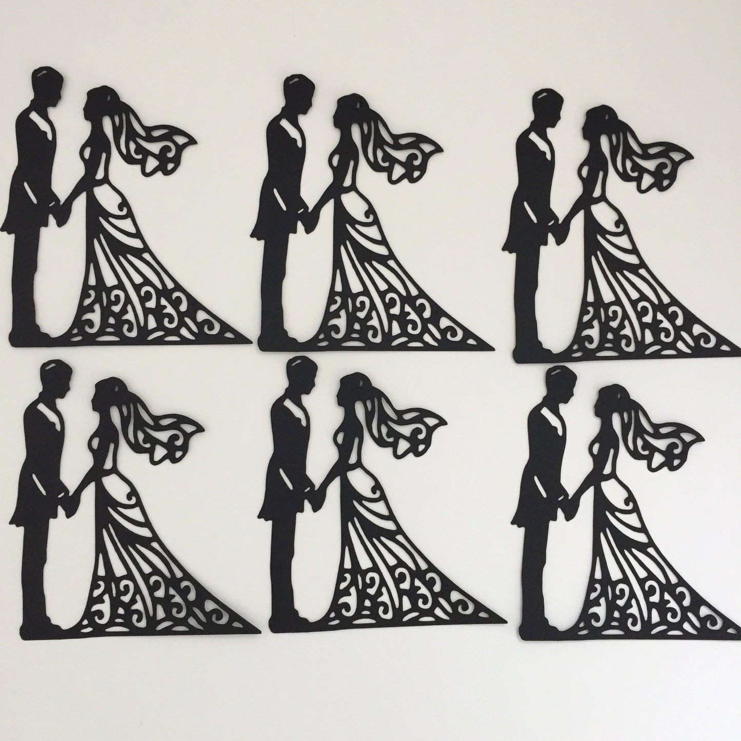 6 Black BRIDE & GROOM SILHOUETTE Die Cuts (E) - Wedding Card Making Toppers