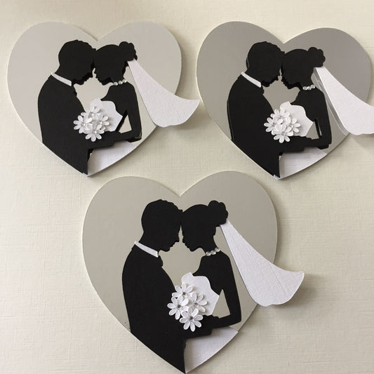 Bride & Groom Silhouette With Flower Bouquet