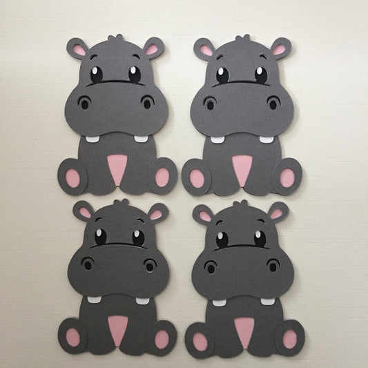4 Handmade HIPPO Die Cut Card Making Toppers