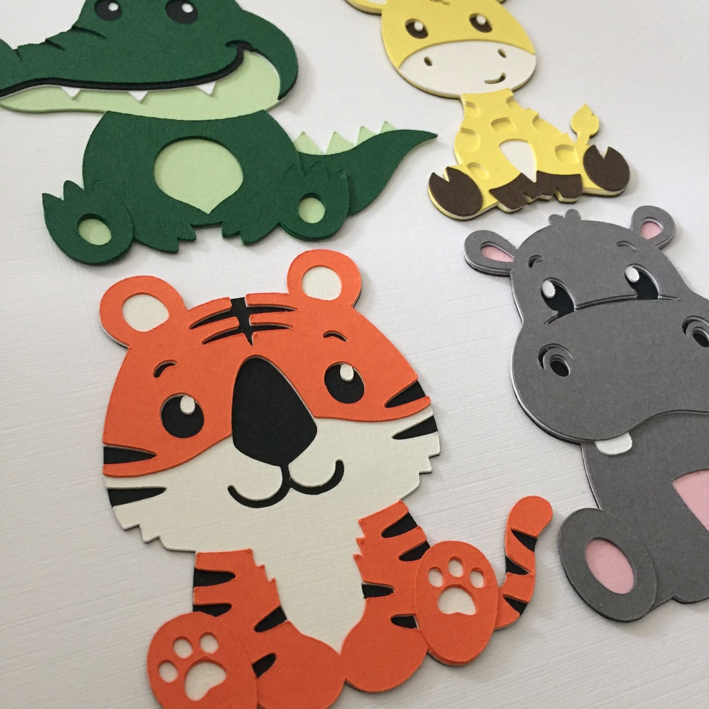 4 ZOO ANIMAL Die Cut Card Making Toppers - HIPPO, CROCODILE, TIGER, GIRAFFE