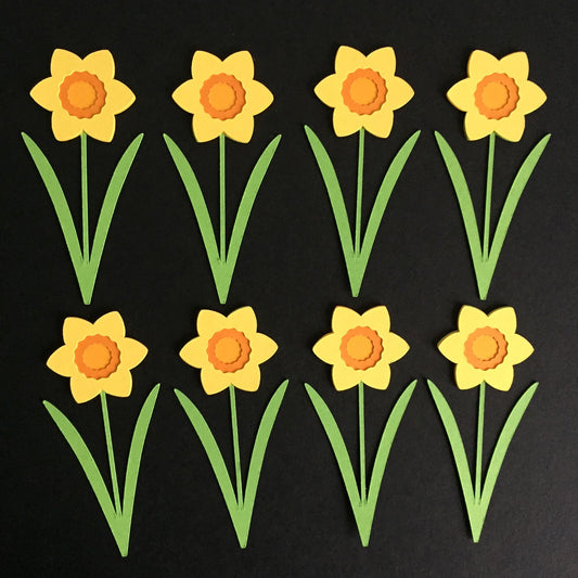8 Bright DAFFODIL FLOWER STEMS Easter Card Making Die Cut Toppers