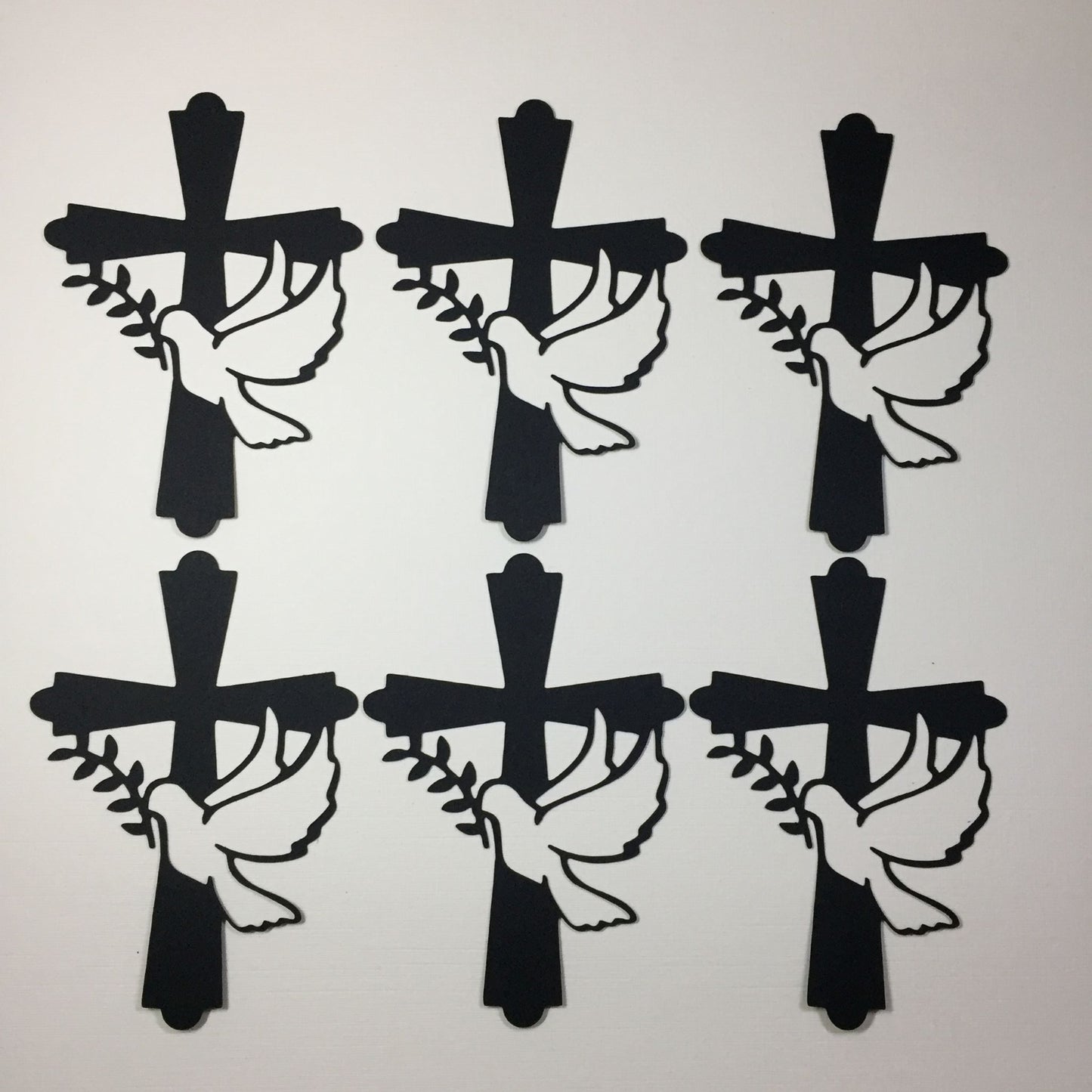 6 Black CROSS WITH DOVE Sympathy Card Making Die Cut Toppers