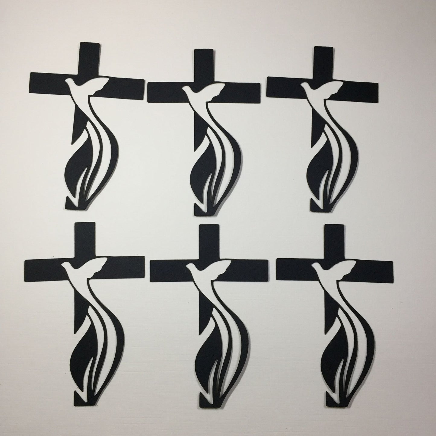 6 Black DOVE ON CROSS Sympathy Card Making Die Cuts